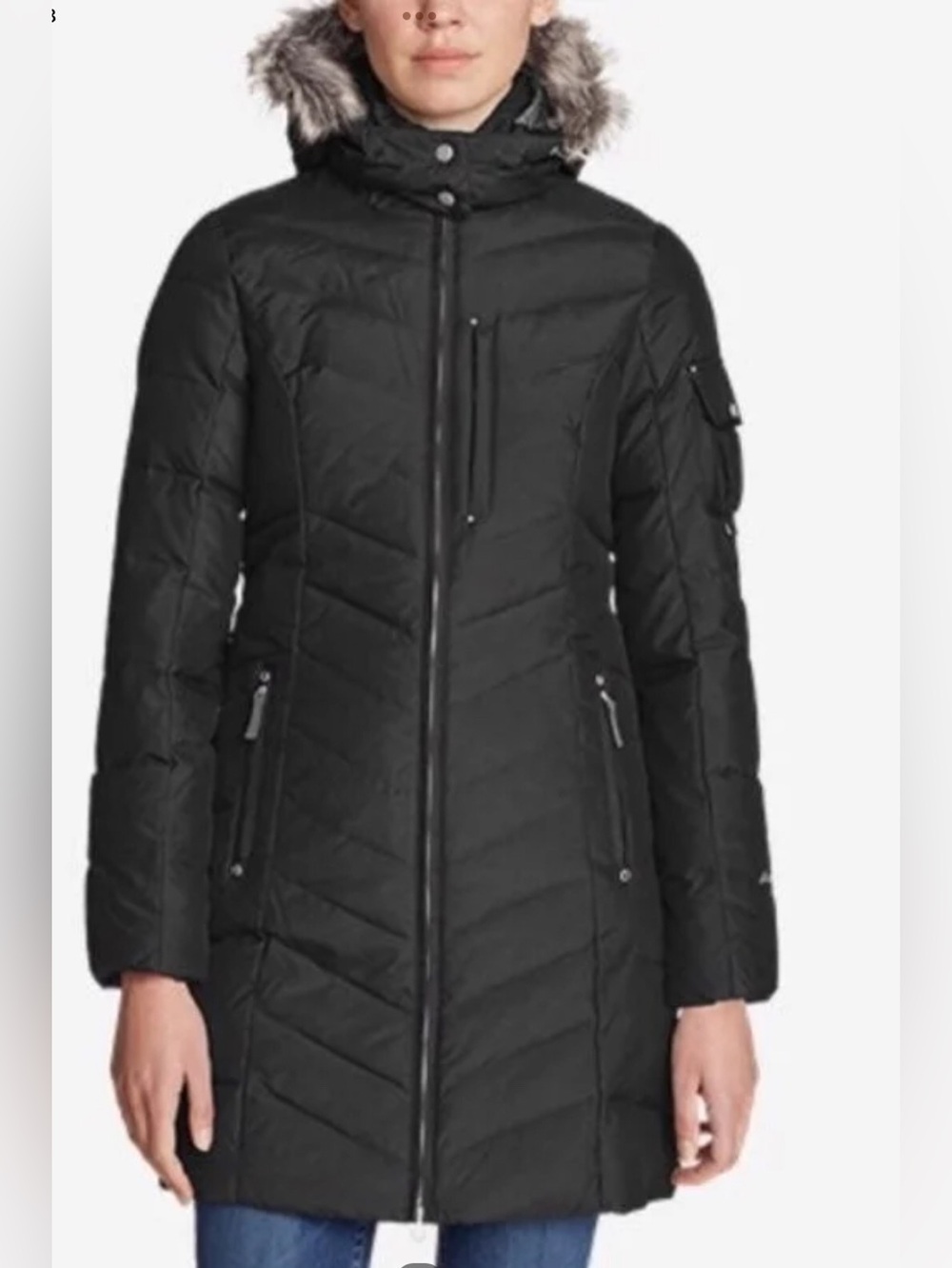 Eddie Bauer Sun Valley Black 650 Down Parka Coat Removable Faux Fur hood - Picture 13 of 13